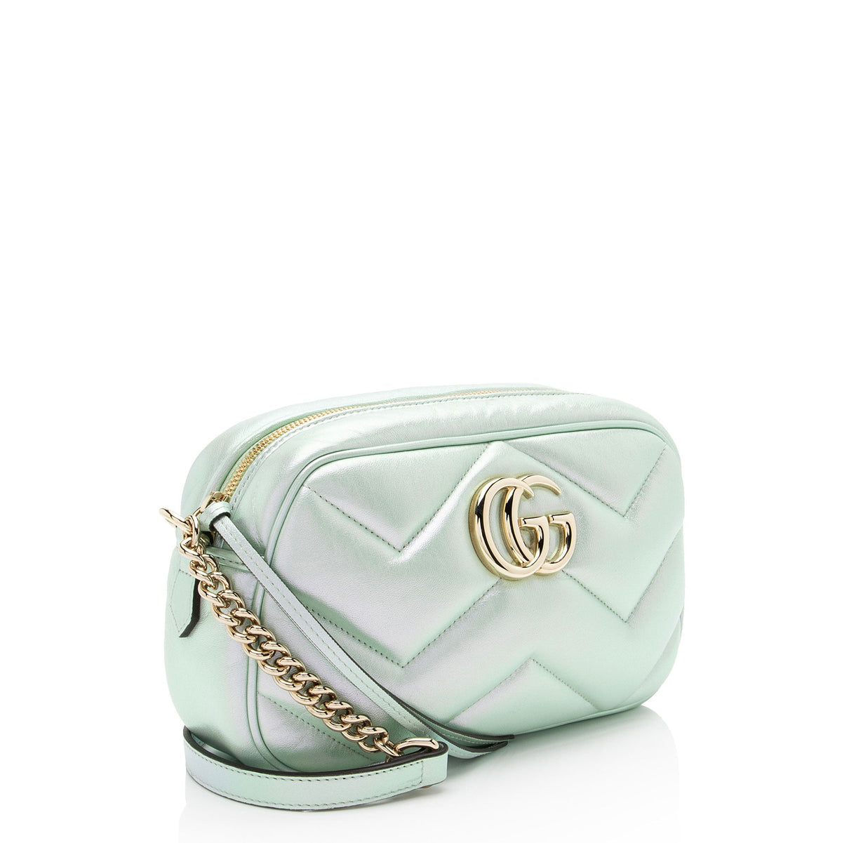 Gucci Matelasse Padded Iridescent Leather GG Marmont Small Camera Bag