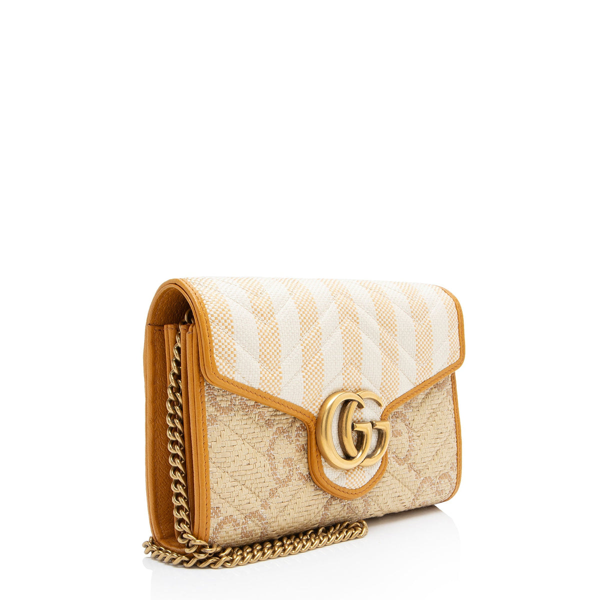Gucci Matelasse Raffia GG Marmont Wallet on Chain