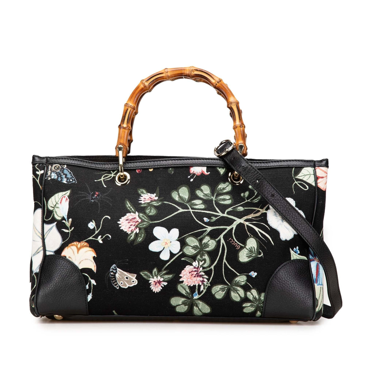 Gucci Medium Canvas Bamboo Shopper Flora Knight Satchel