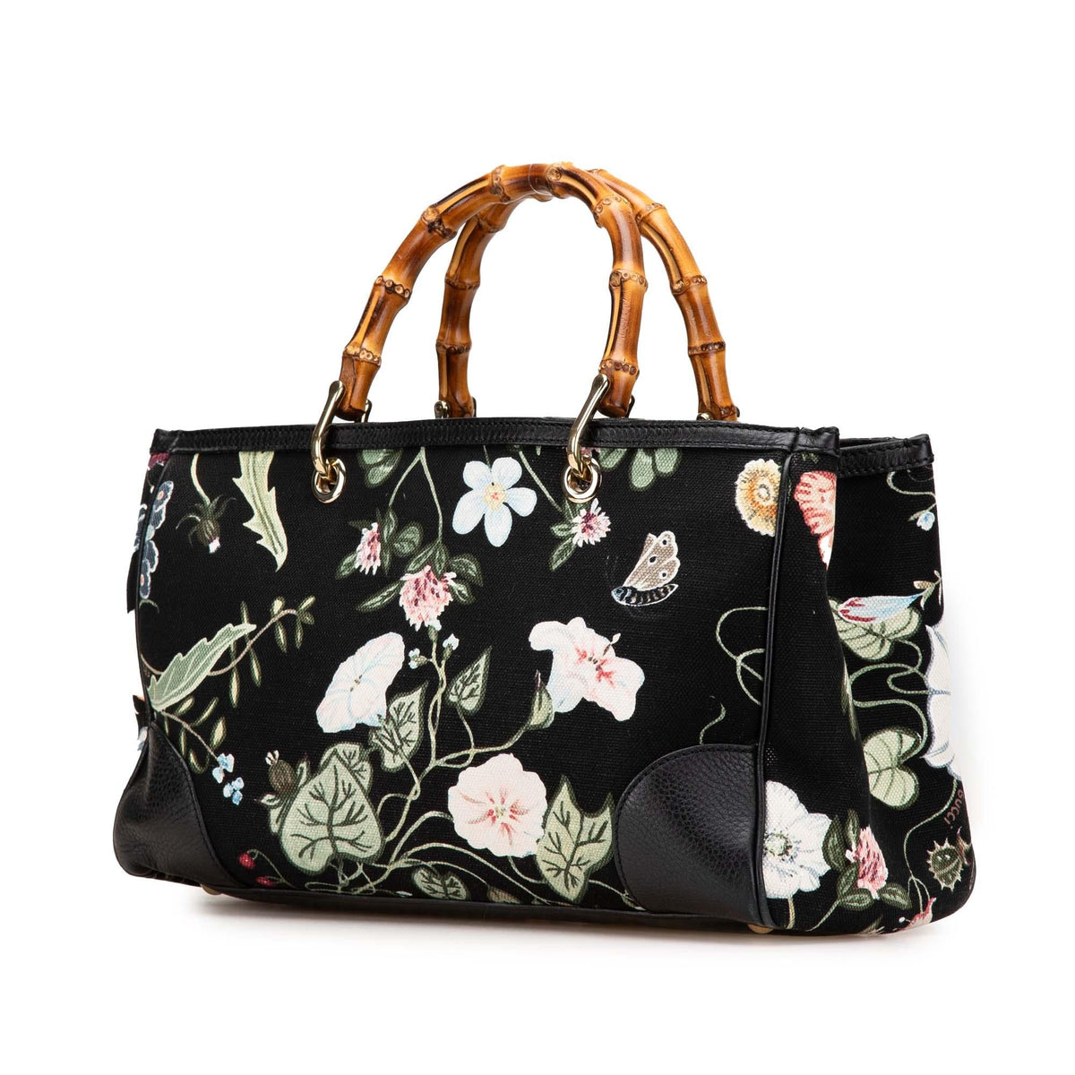 Gucci Medium Canvas Bamboo Shopper Flora Knight Satchel