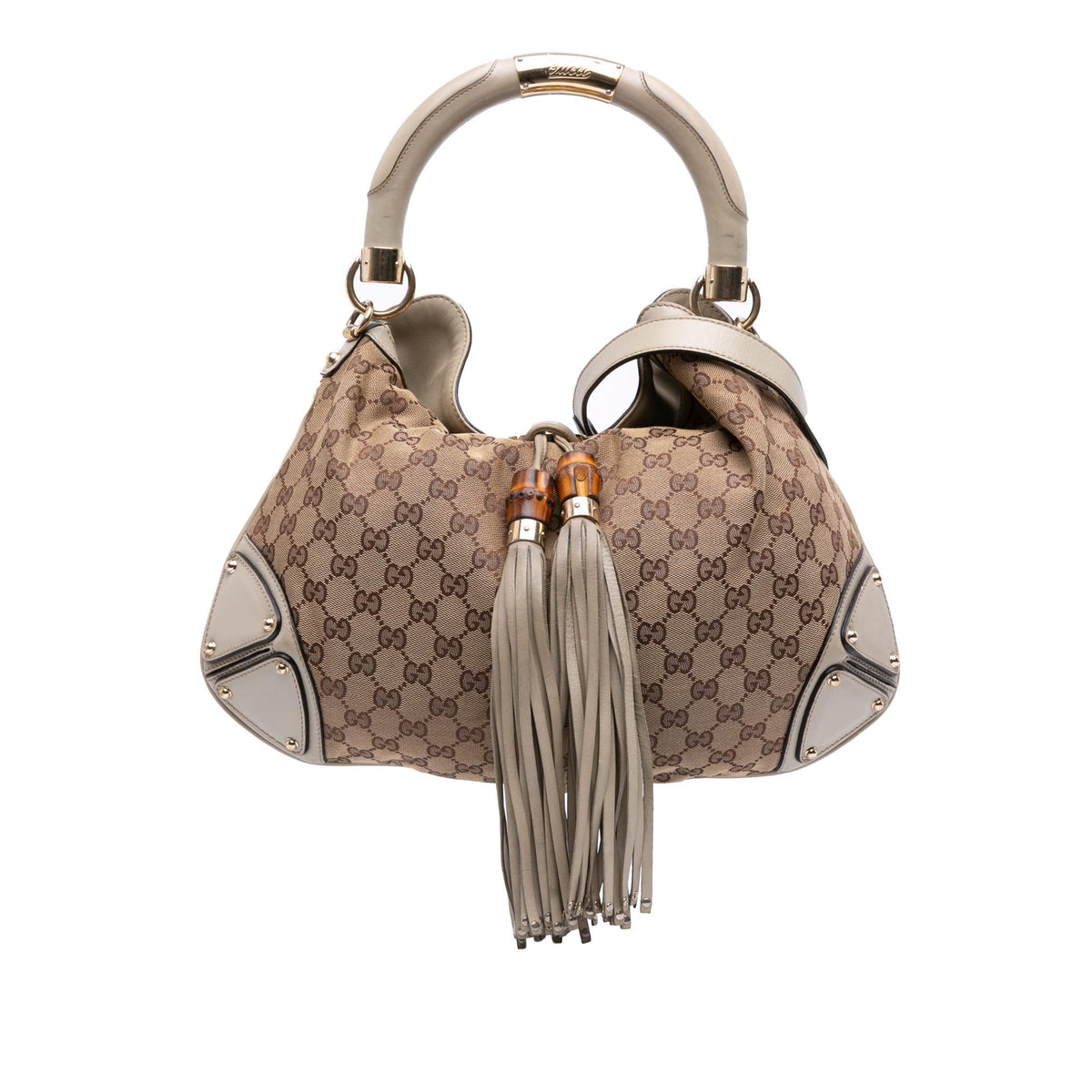 Gucci Medium GG Canvas Bamboo Indy Hobo