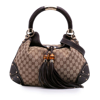 Gucci Medium GG Canvas Bamboo Indy Hobo