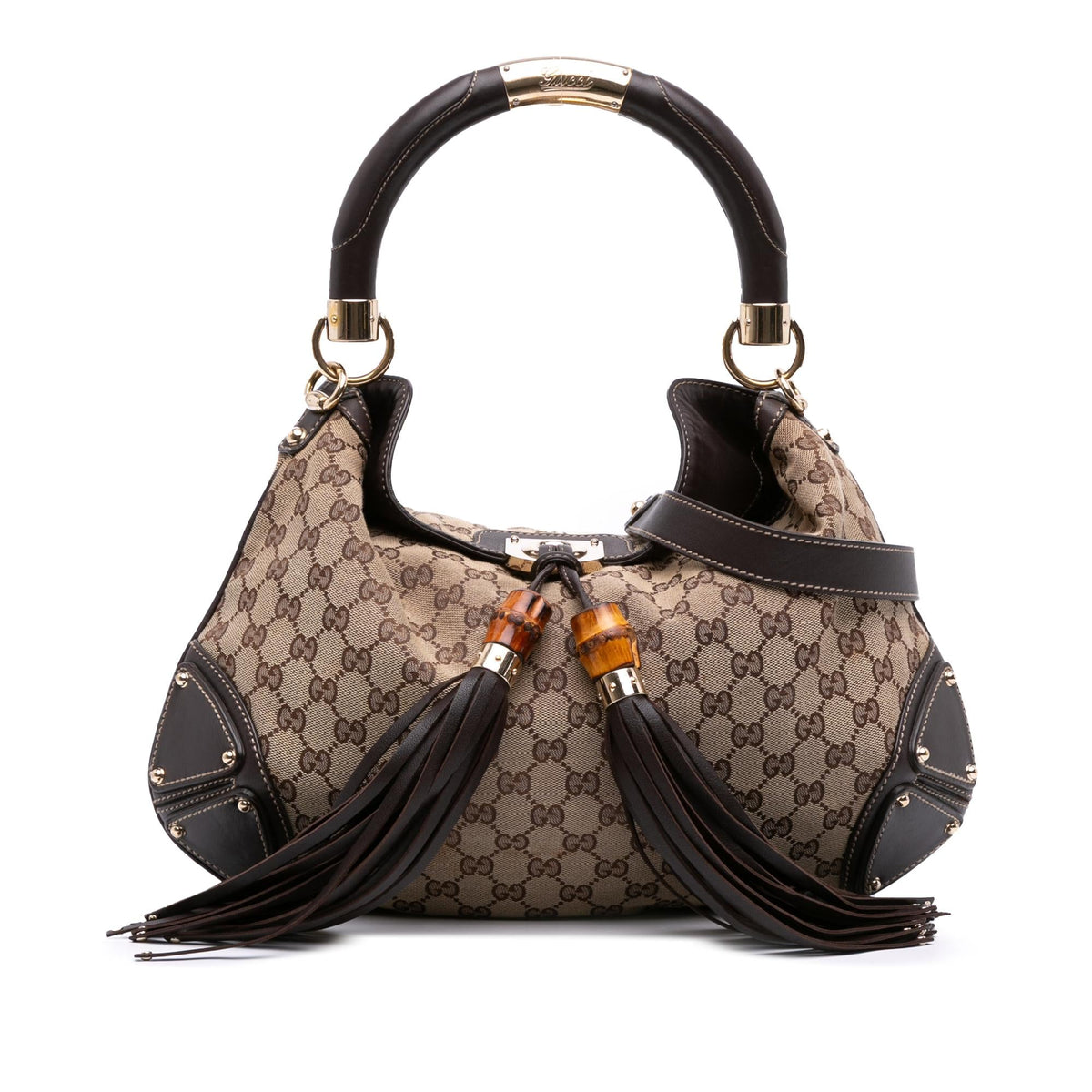 Gucci Medium GG Canvas Bamboo Indy Hobo