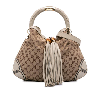 Gucci Medium GG Canvas Bamboo Indy Hobo