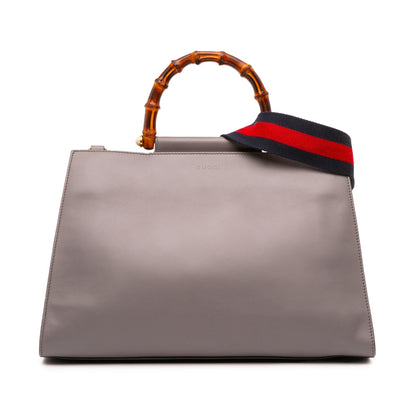 Gucci Medium Leather Bamboo Nymphaea Satchel