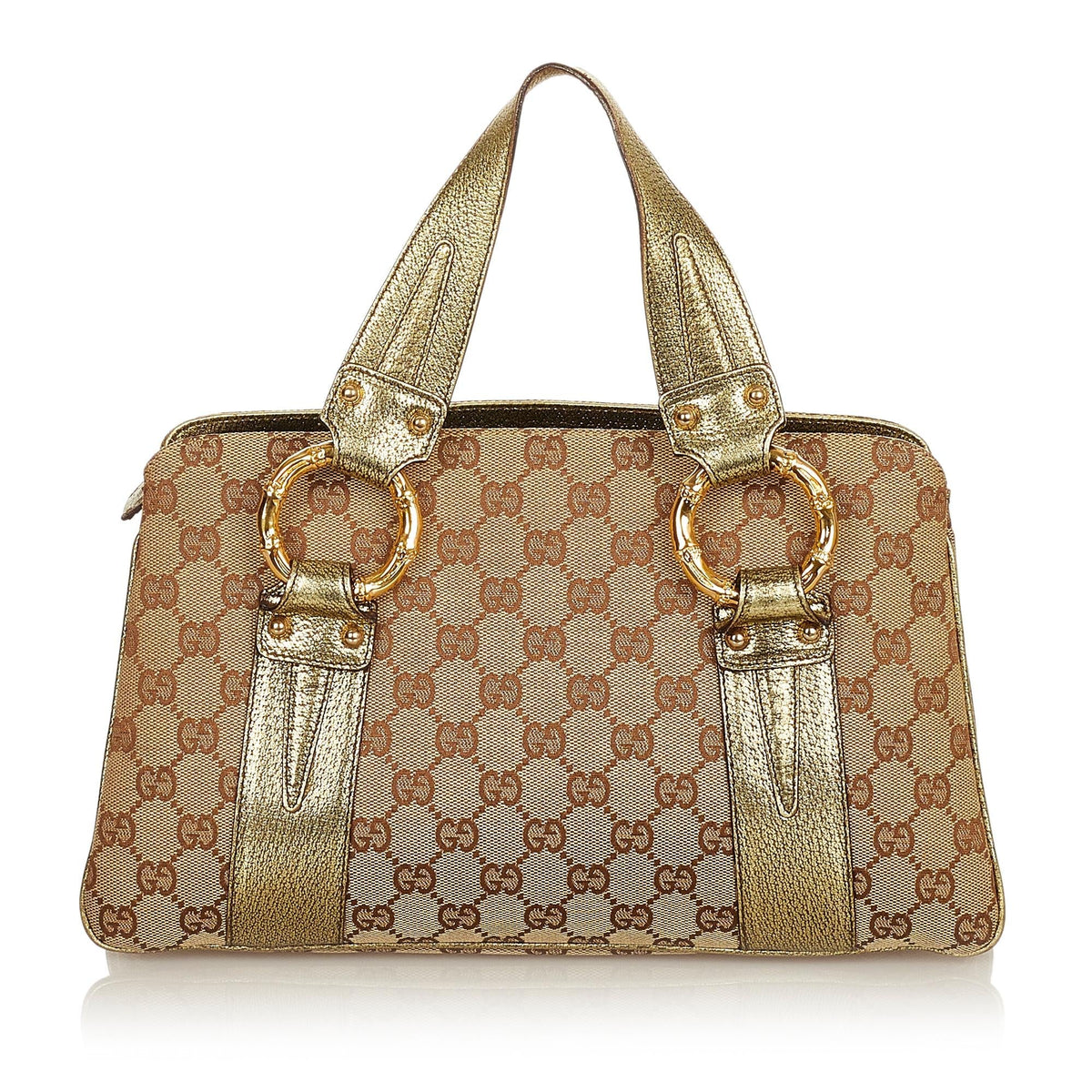 Gucci Metal Bamboo GG Canvas Handbag (SHG-25640)