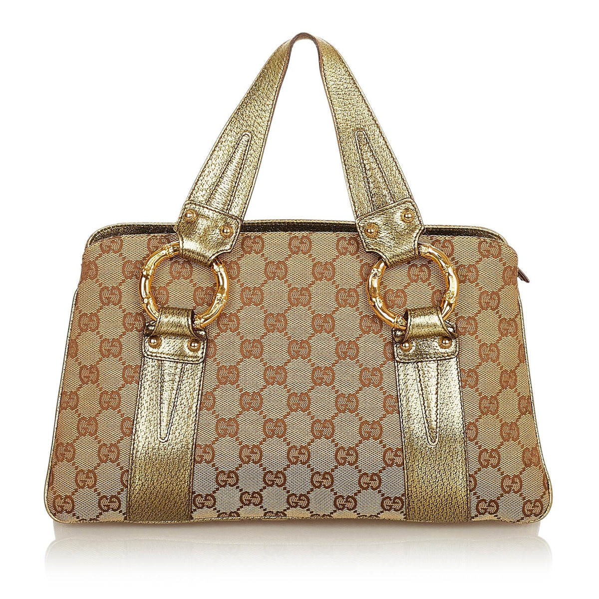 Gucci Metal Bamboo GG Canvas Handbag (SHG-25640)