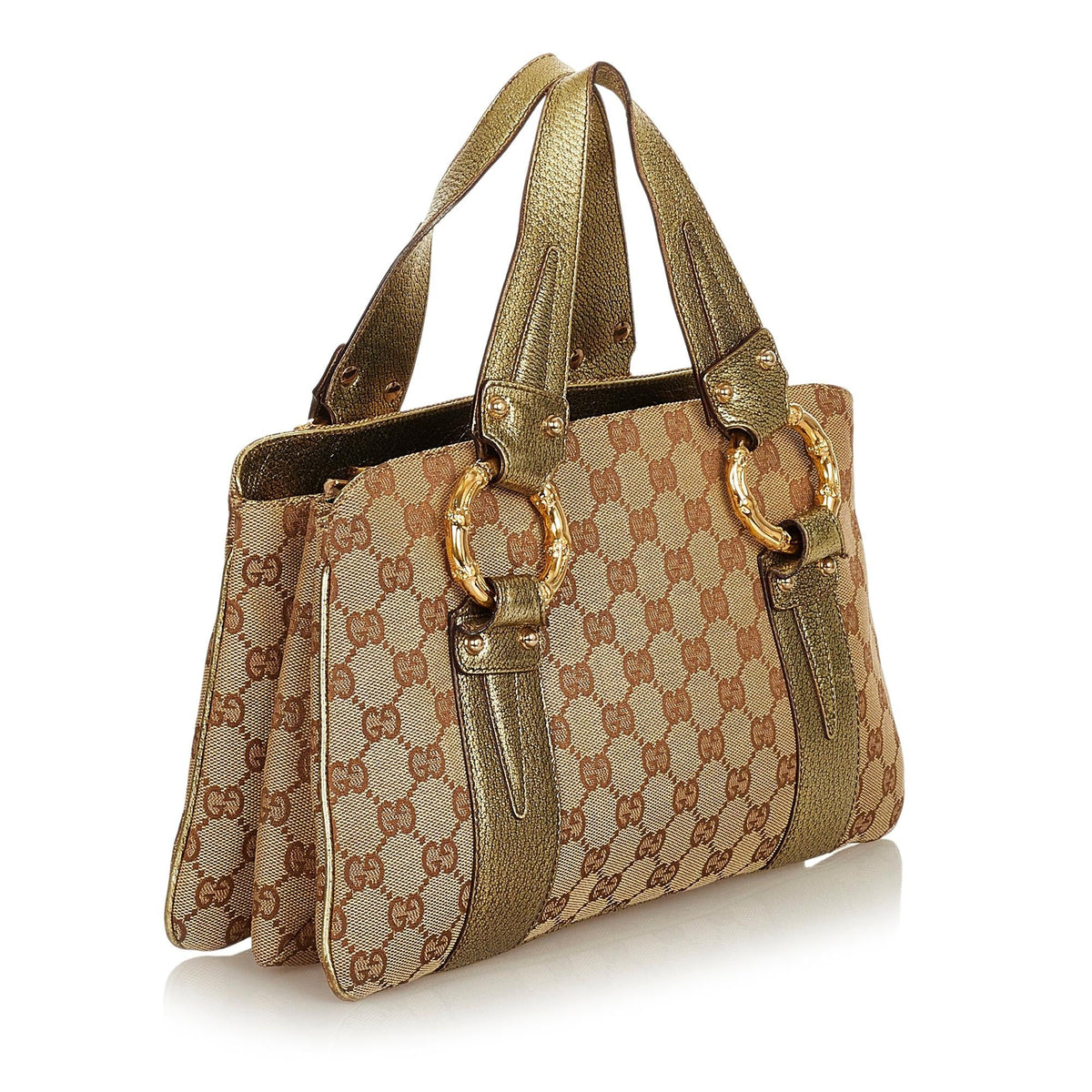 Gucci Metal Bamboo GG Canvas Handbag (SHG-25640)