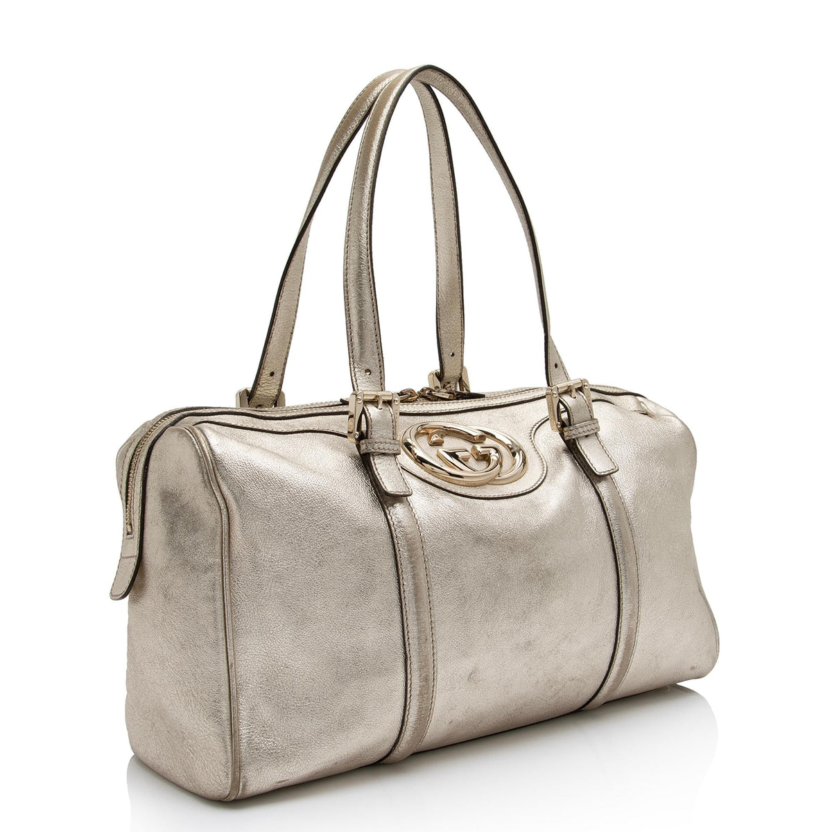 Gucci Metallic Leather Britt Medium Boston Bag (SHF-23530)