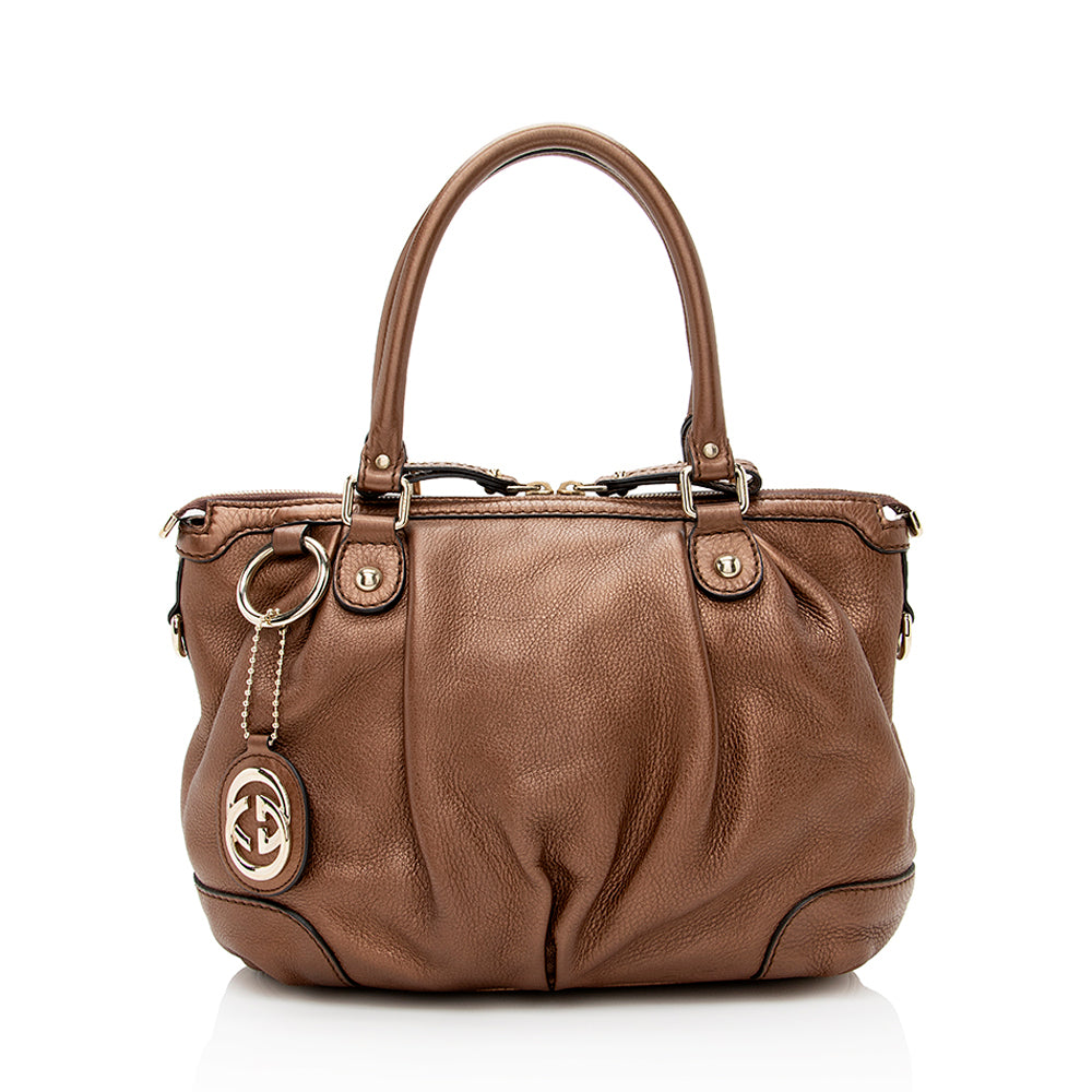 Gucci Metallic Leather Sukey Satchel (SHF-21788)