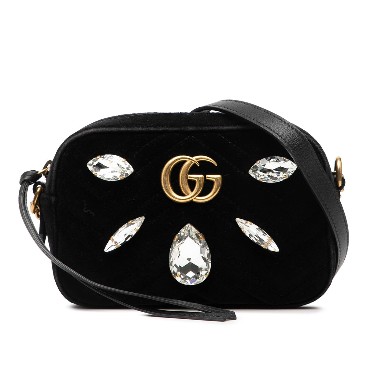 Gucci Mini GG Marmont Crystal Embellished Matelasse Velvet Crossbody