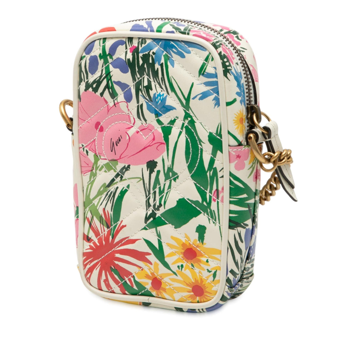 Gucci Mini GG Marmont Floral Printed Matelasse Leather Crossbody