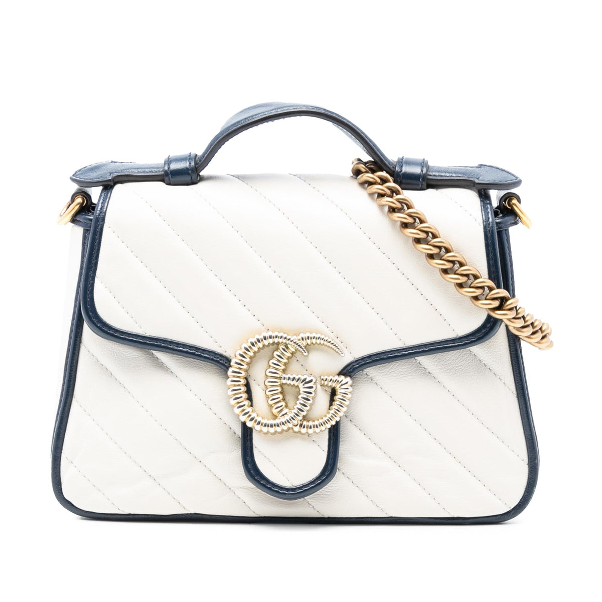 Gucci Mini GG Marmont Matelasse Diagonal Leather Torchon Top Handle Bag