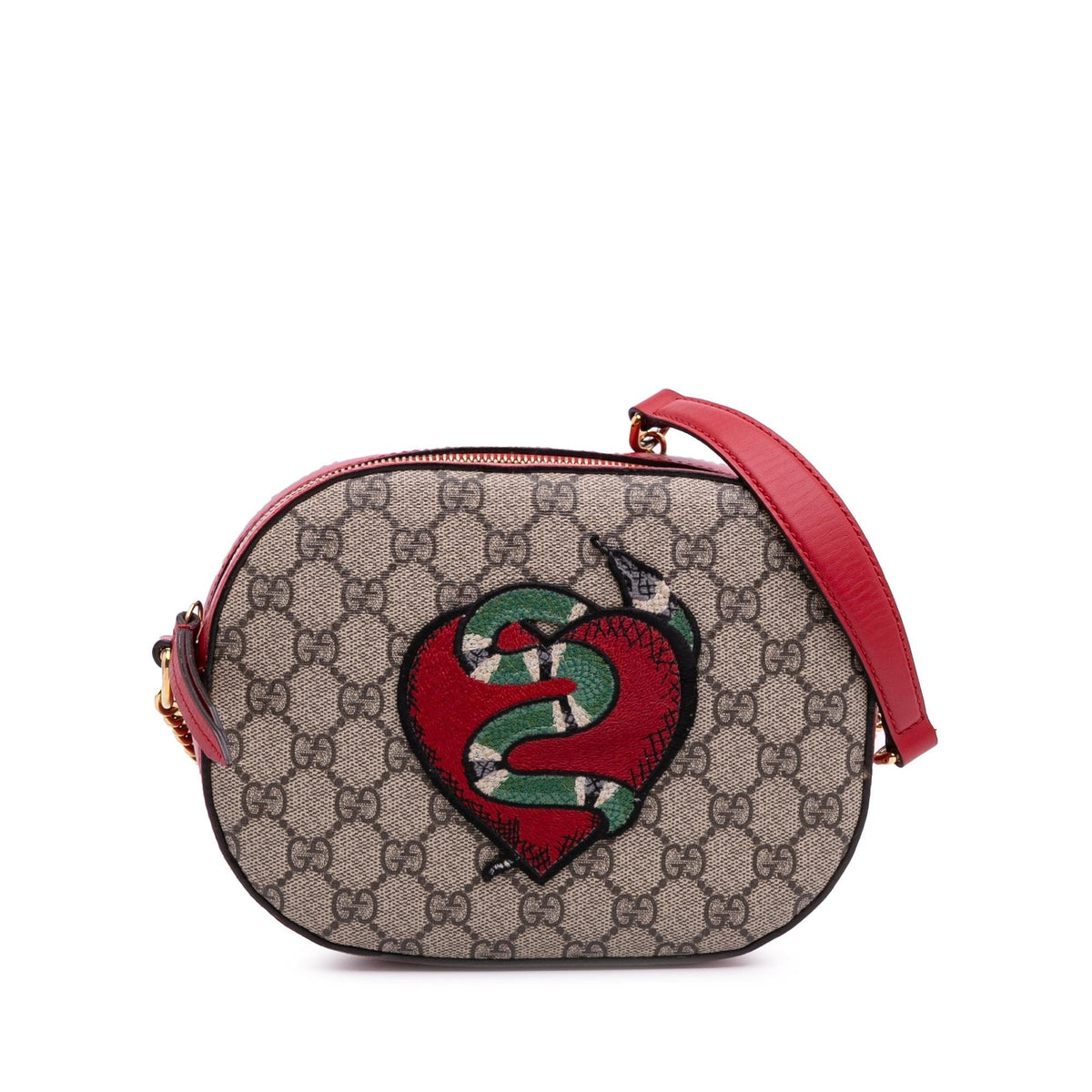Gucci Mini GG Supreme Kingsnake Heart Embroidered Camera Bag