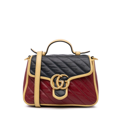 Gucci Mini Tricolor GG Marmont Matelasse Leather Torchon Top Handle Bag