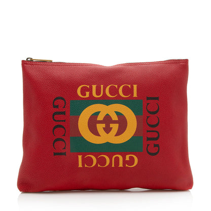 Gucci Pebbled Leather Logo Zip Pouch (SHF-12973)