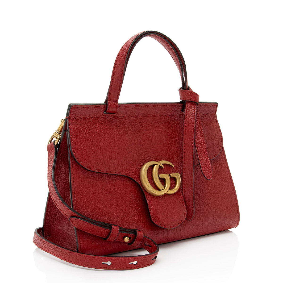 Gucci Pebbled Leather GG Marmont Mini Top Handle (SHF-CZXc44)