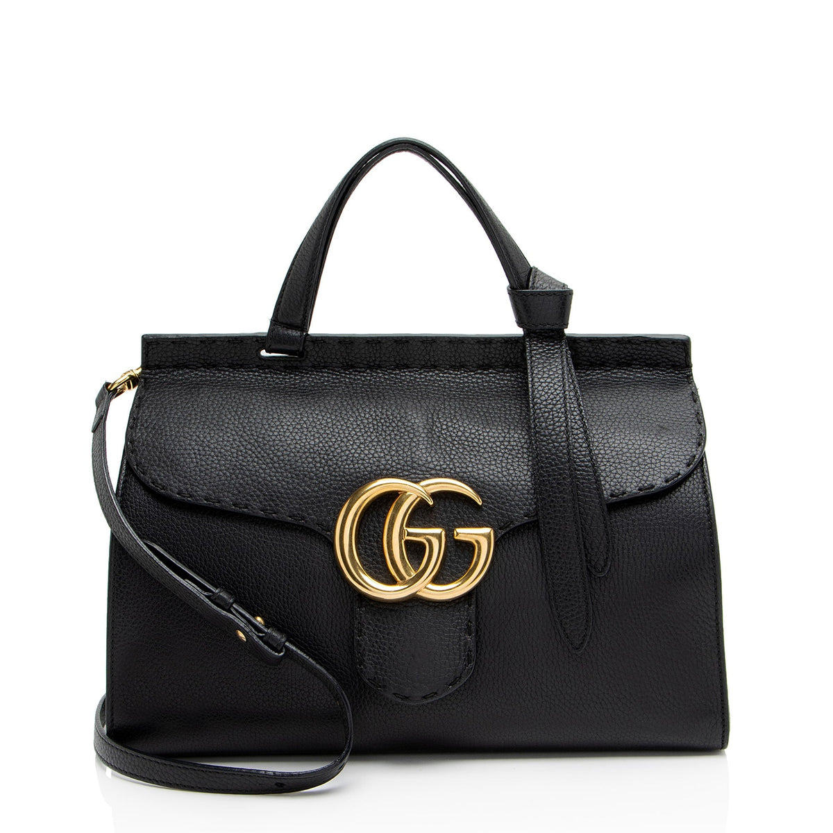 Gucci Pebbled Leather GG Marmont Top Handle