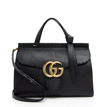 Gucci Pebbled Leather GG Marmont Top Handle