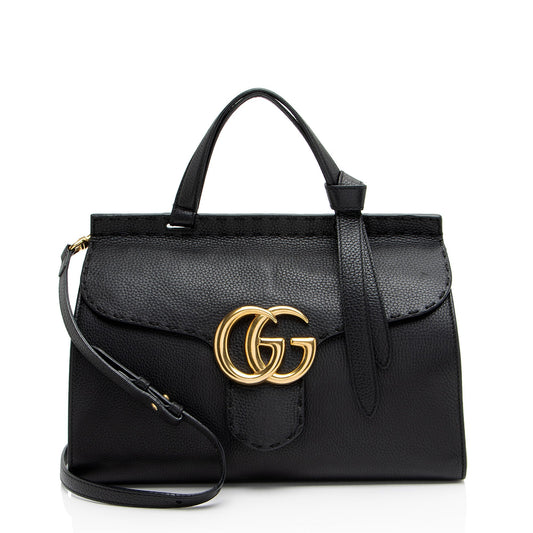 Gucci Pebbled Leather GG Marmont Top Handle