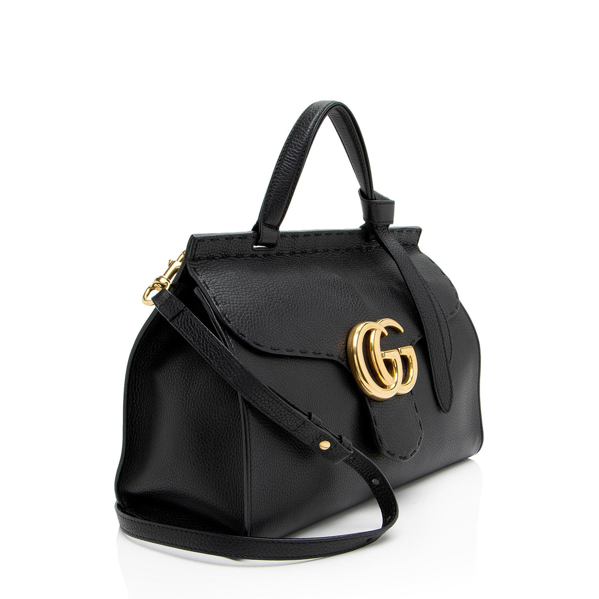 Gucci Pebbled Leather GG Marmont Top Handle