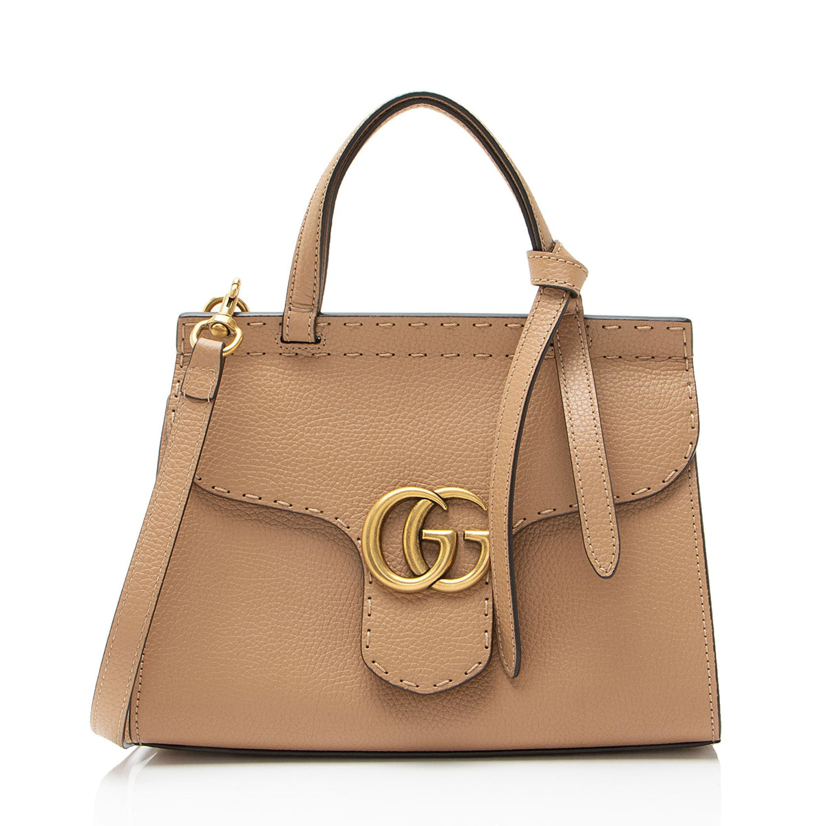 Gucci Pebbled Leather GG Marmont Top Handle