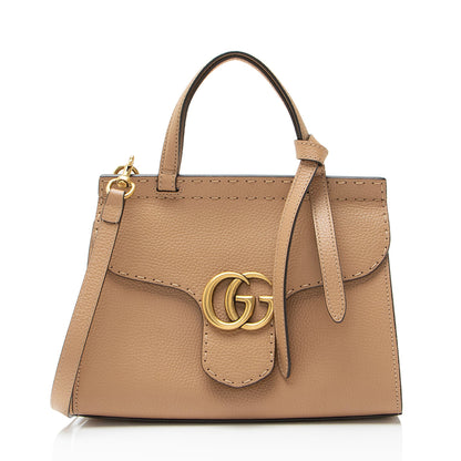 Gucci Pebbled Leather GG Marmont Top Handle
