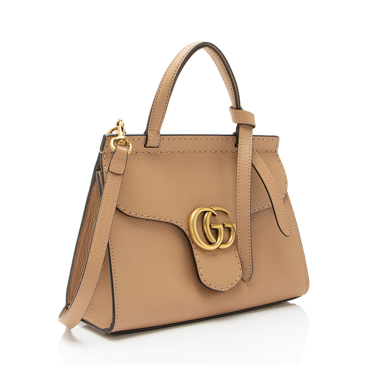 Gucci Pebbled Leather GG Marmont Top Handle
