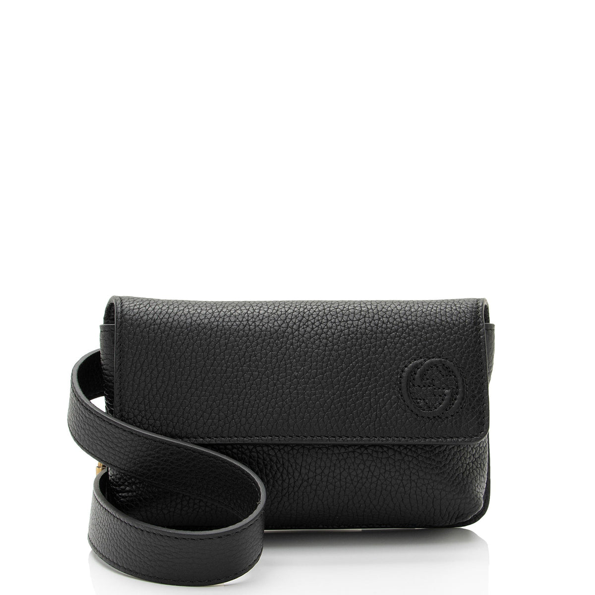 Gucci Pebbled Leather Soho Flap Belt Bag (SHF-Q9D7sL)