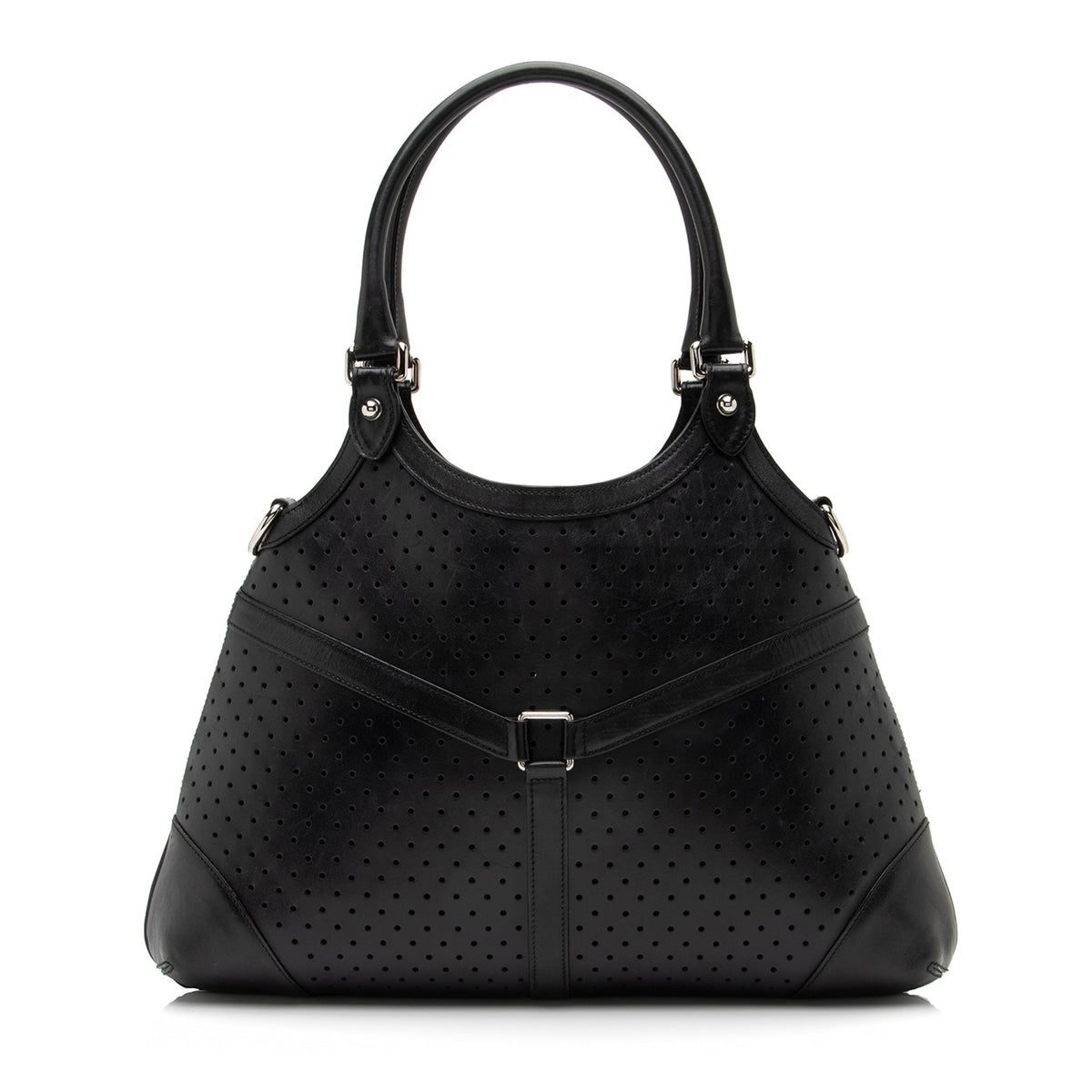 Gucci Perforated Leather Interlocking G Reins Satchel (SHF-23526)