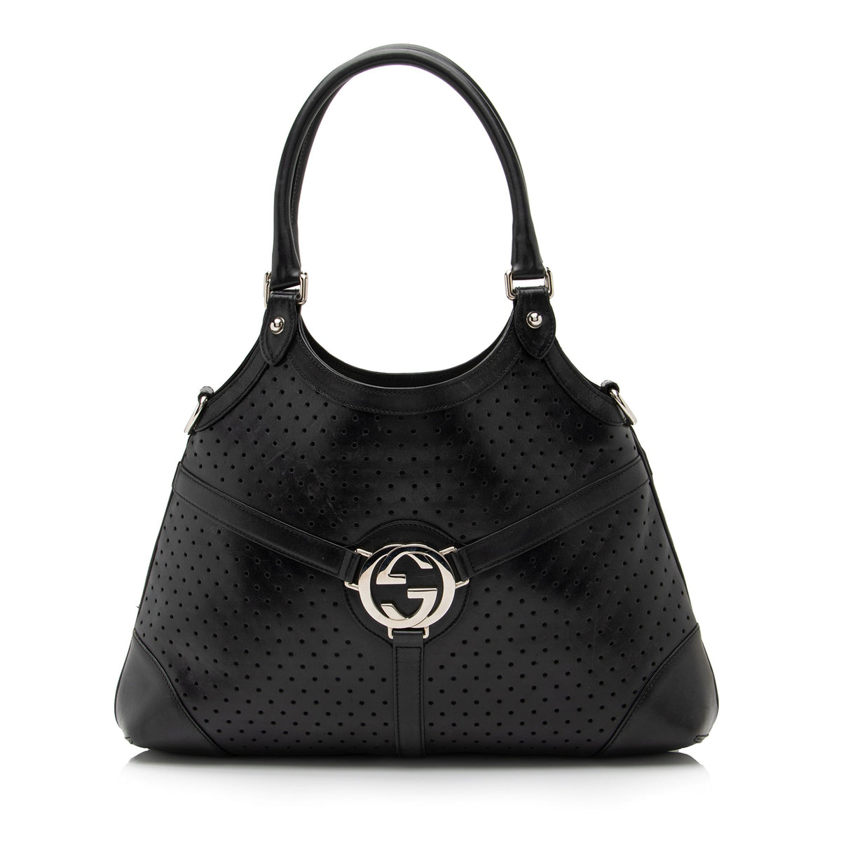 Gucci Perforated Leather Interlocking G Reins Satchel (SHF-23526)