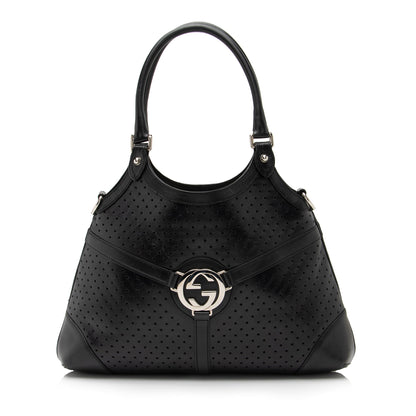 Gucci Perforated Leather Interlocking G Reins Satchel (SHF-23526)