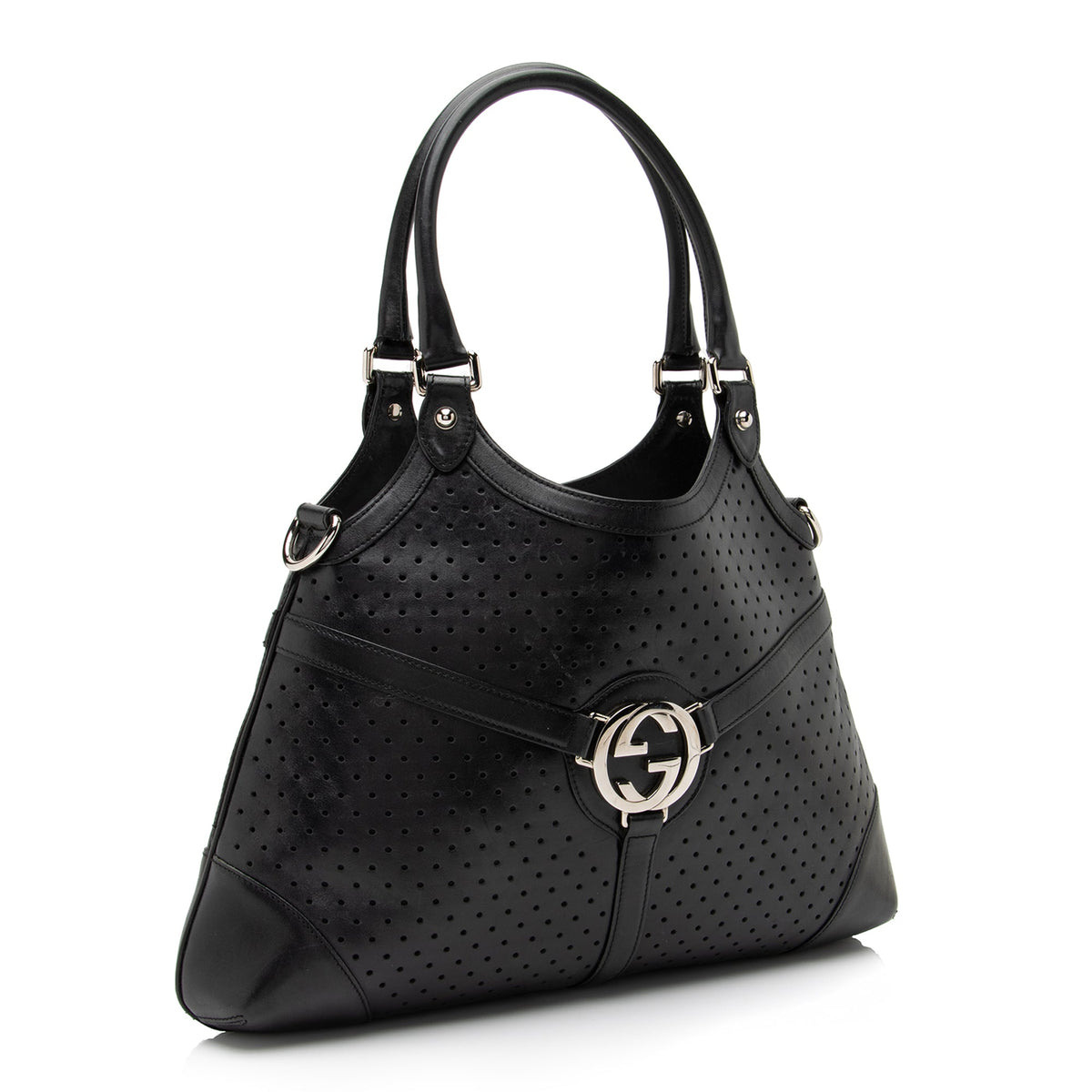 Gucci Perforated Leather Interlocking G Reins Satchel (SHF-23526)