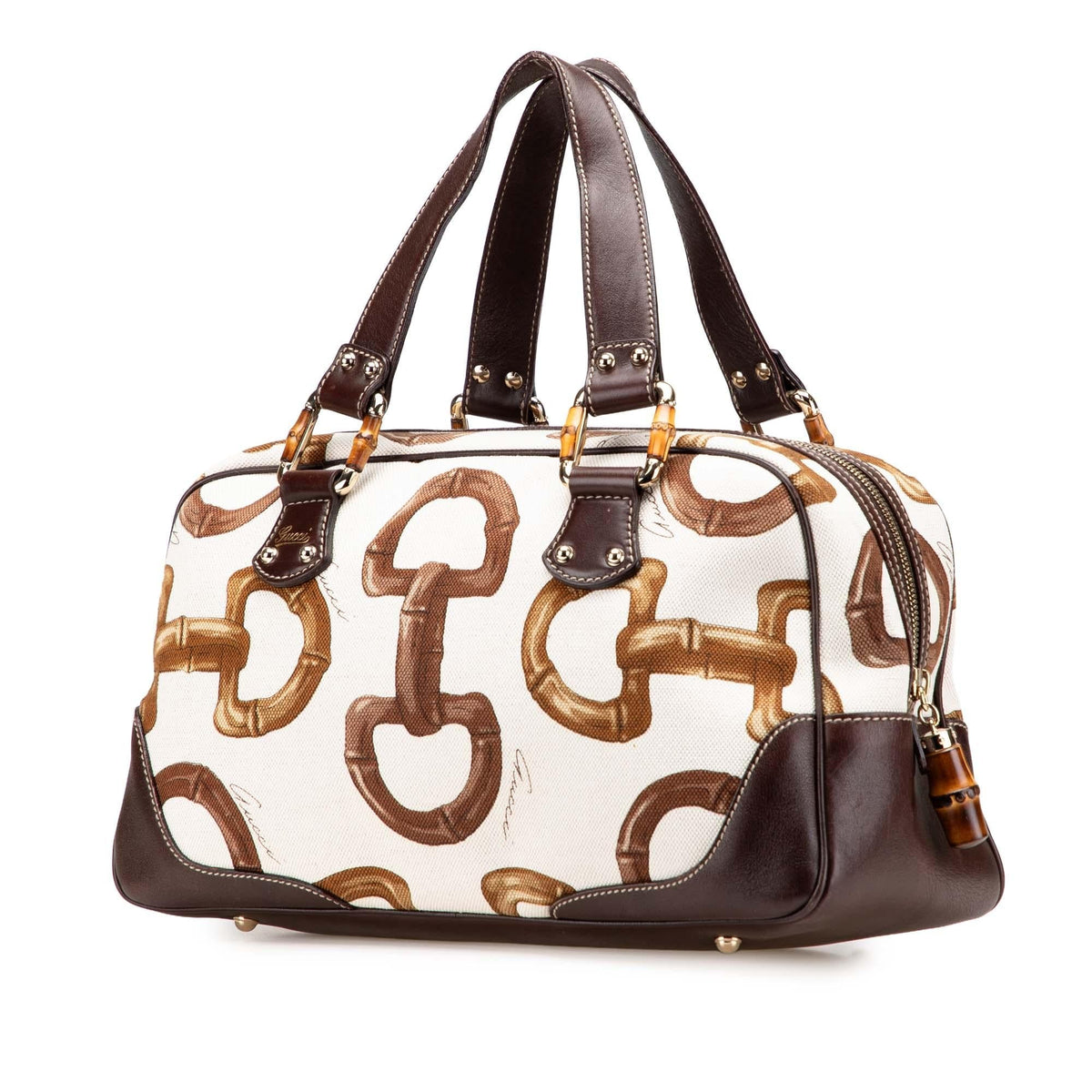 Gucci Printed Canvas Bamboo Horsebit Handbag