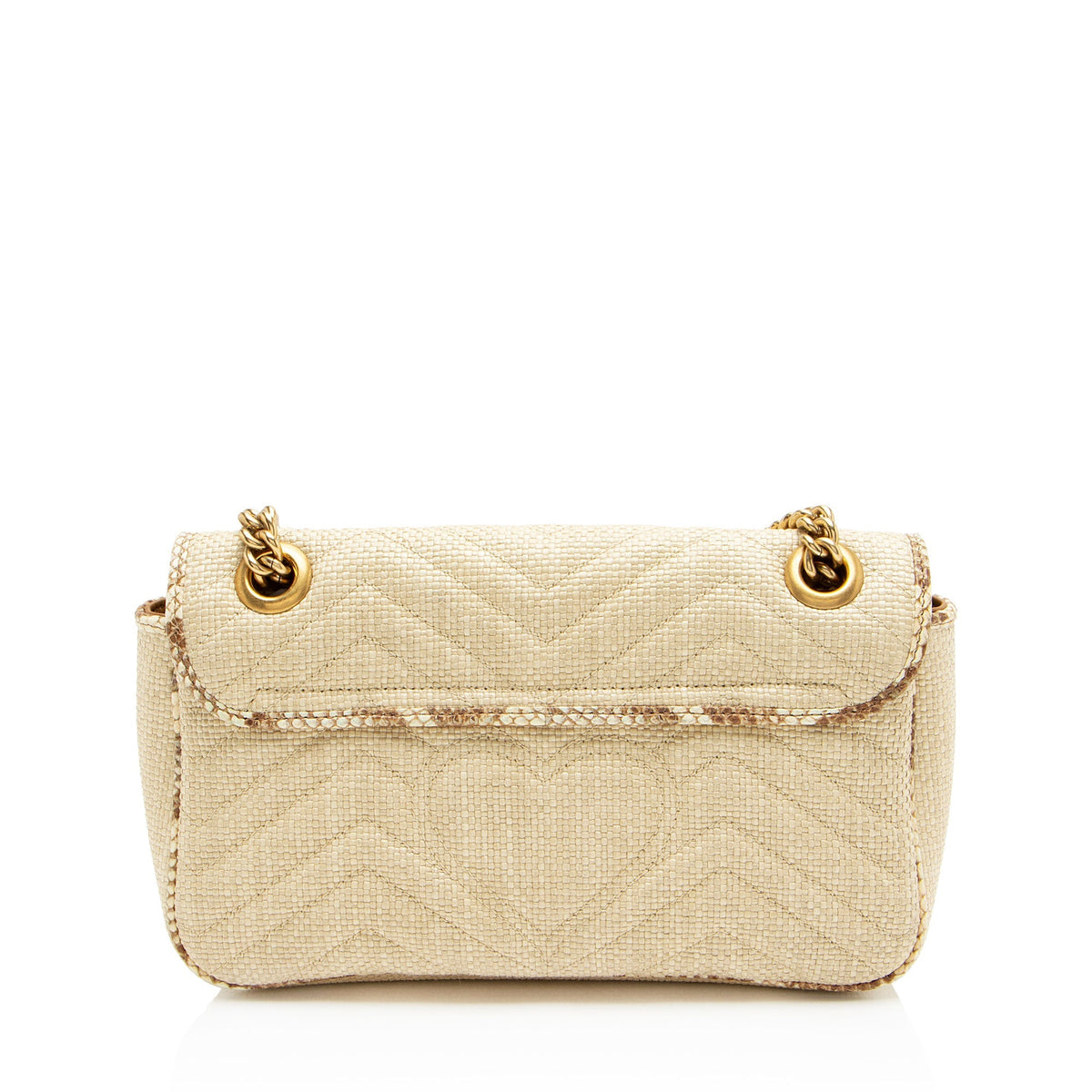 Gucci Raffia Snakeskin GG Marmont Small Flap Bag