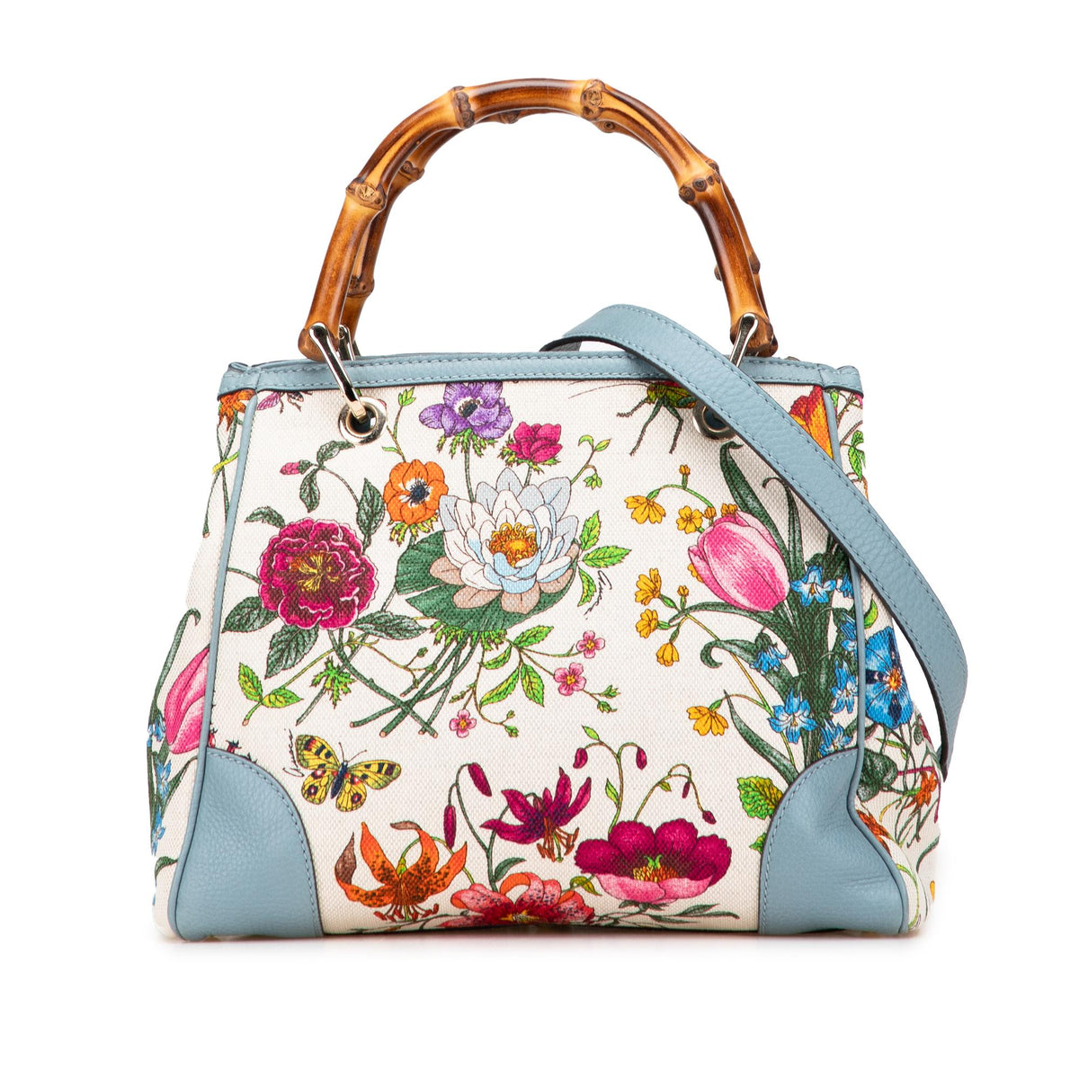 Gucci Small Canvas Flora Bamboo Shopper Satchel