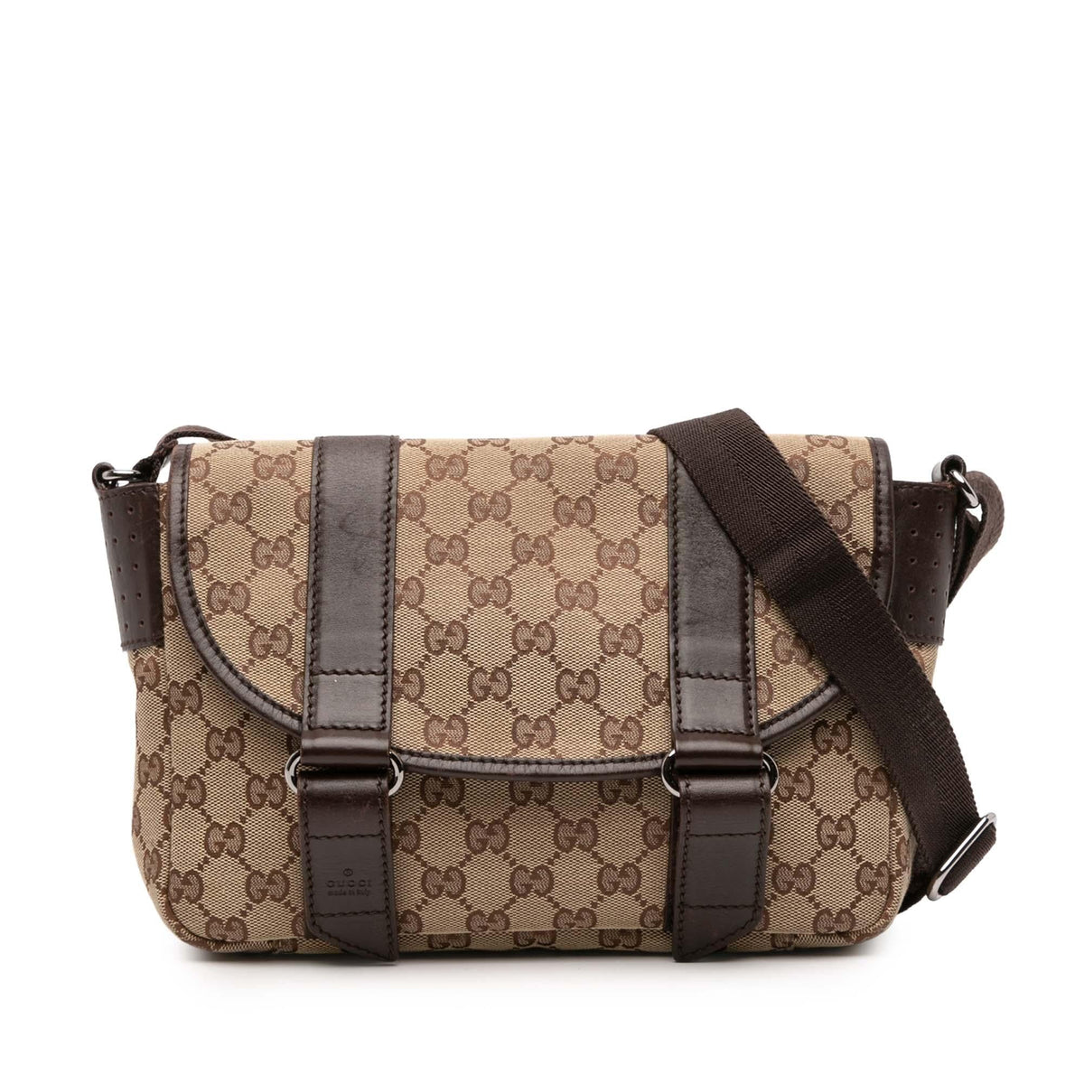 Gucci Small GG Canvas Double Buckle Flap Messenger Bag
