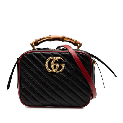 Gucci Small GG Marmont Matelasse Diagonal Leather Torchon Bamboo Satchel