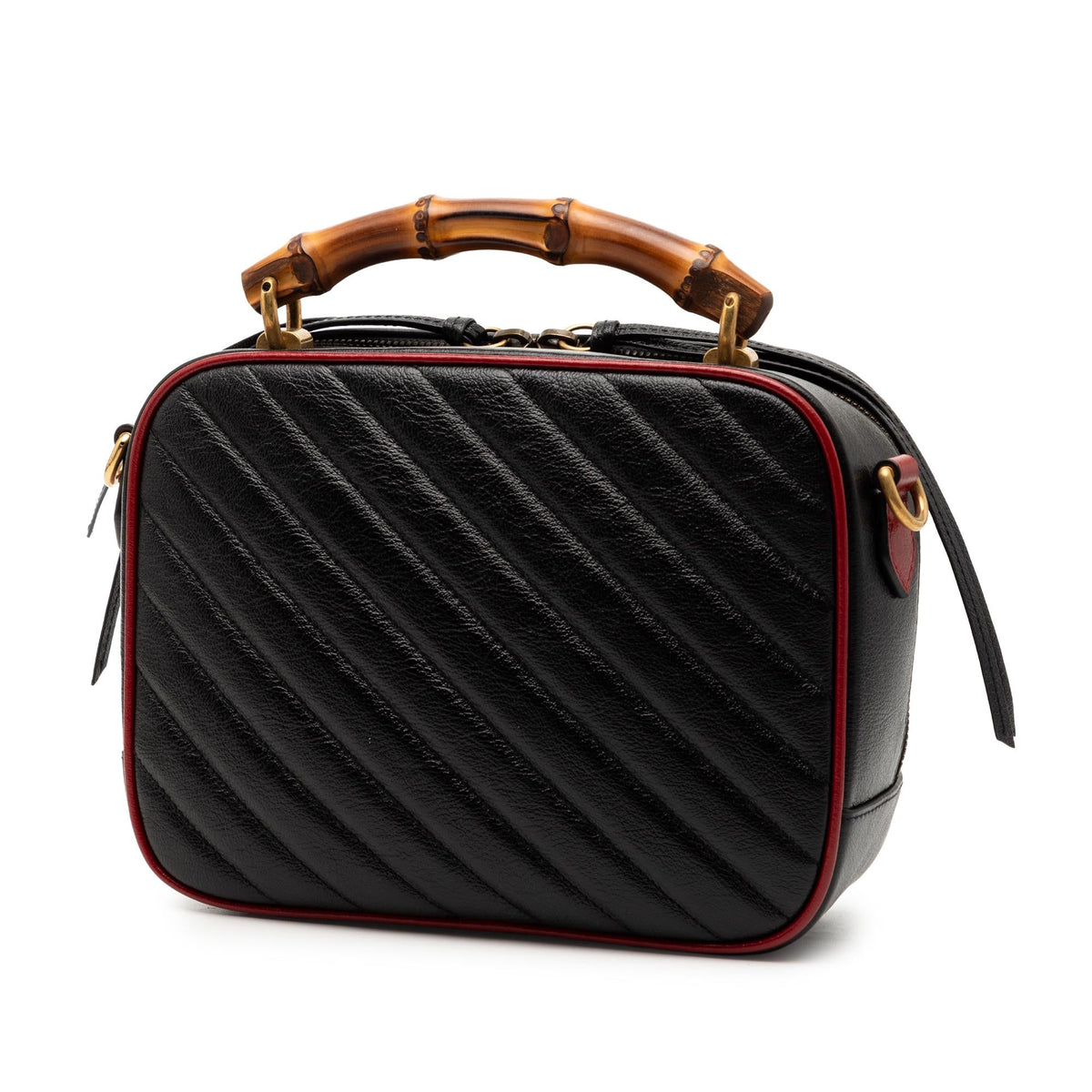 Gucci Small GG Marmont Matelasse Diagonal Leather Torchon Bamboo Satchel