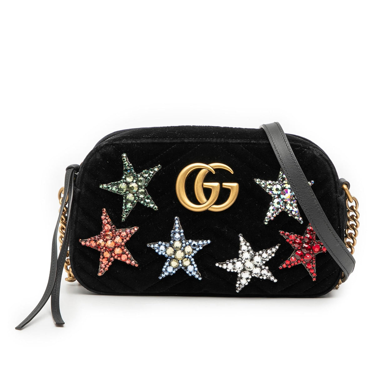 Gucci Small GG Marmont Matelasse Velvet Crystal Stars Crossbody