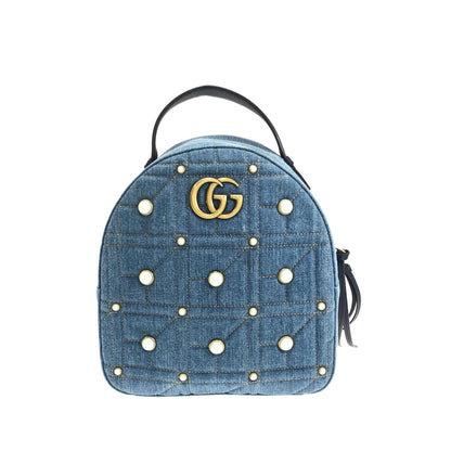 Gucci Small GG Marmont Pearl Denim Backpack (SHG-ANLR7W)