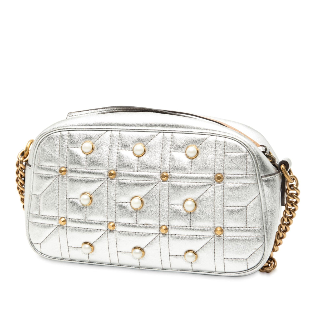 Gucci Small GG Marmont Pearl Studded Matelasse Leather Aria Crossbody