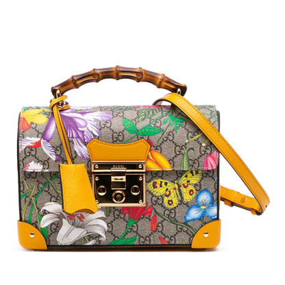Gucci Small GG Supreme Flora Bamboo Padlock Satchel