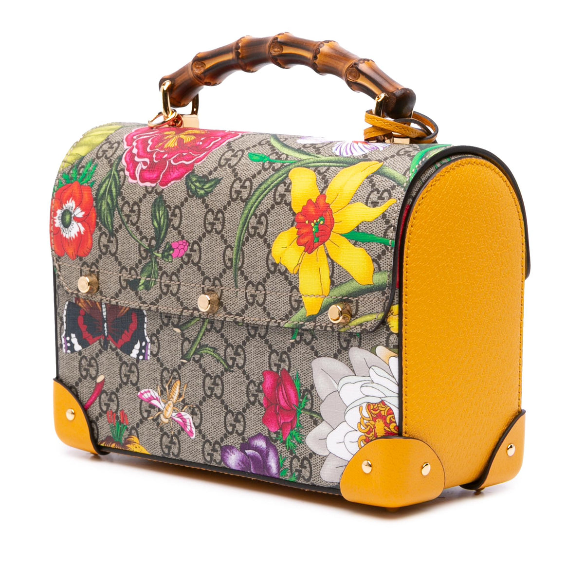 Gucci Small GG Supreme Flora Bamboo Padlock Satchel