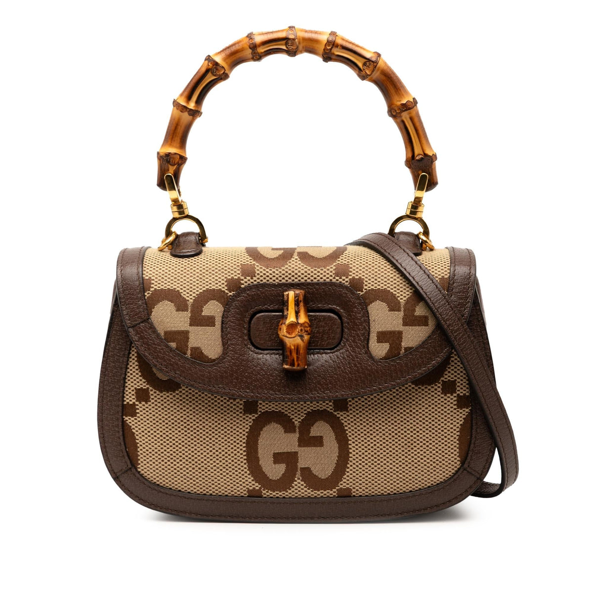 Gucci Small Jumbo GG Canvas Bamboo 1947 Top Handle Bag