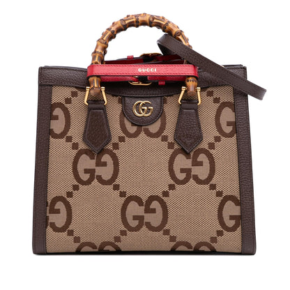 Gucci Small Jumbo GG Canvas Bamboo Diana Satchel