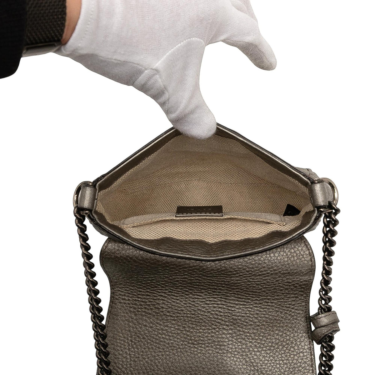 Gucci Small Metallic Leather Soho Chain Flap Crossbody