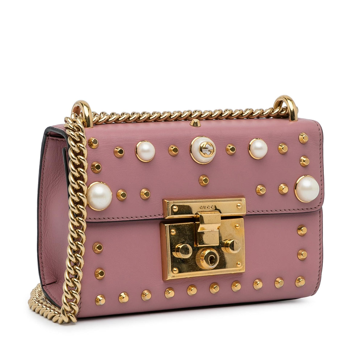 Gucci Small Pearl Studded Padlock Crossbody (SHG-9EXoma)