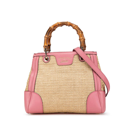 Gucci Small Raffia Bamboo Shopper Satchel