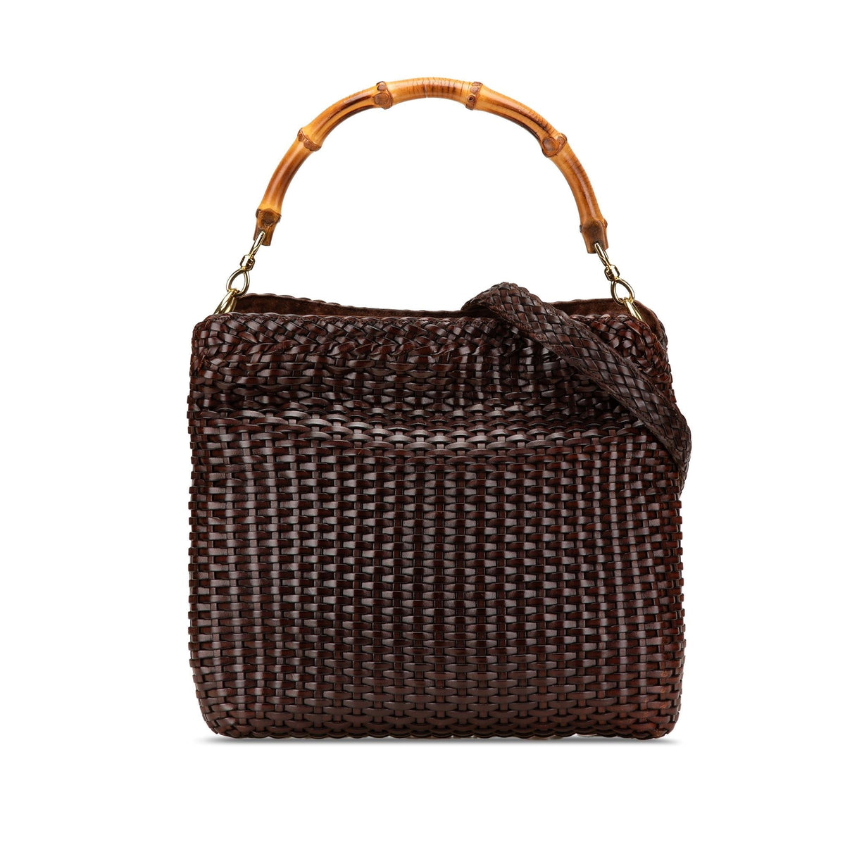 Gucci Woven Leather Bamboo Satchel